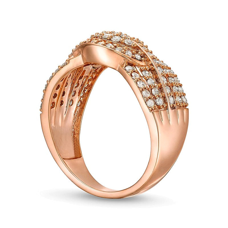 0.75 CT. Gesamtgewicht Diamant Ring mit doppelter Reihe im Wellen-Bypass-Design in 10K Roségold