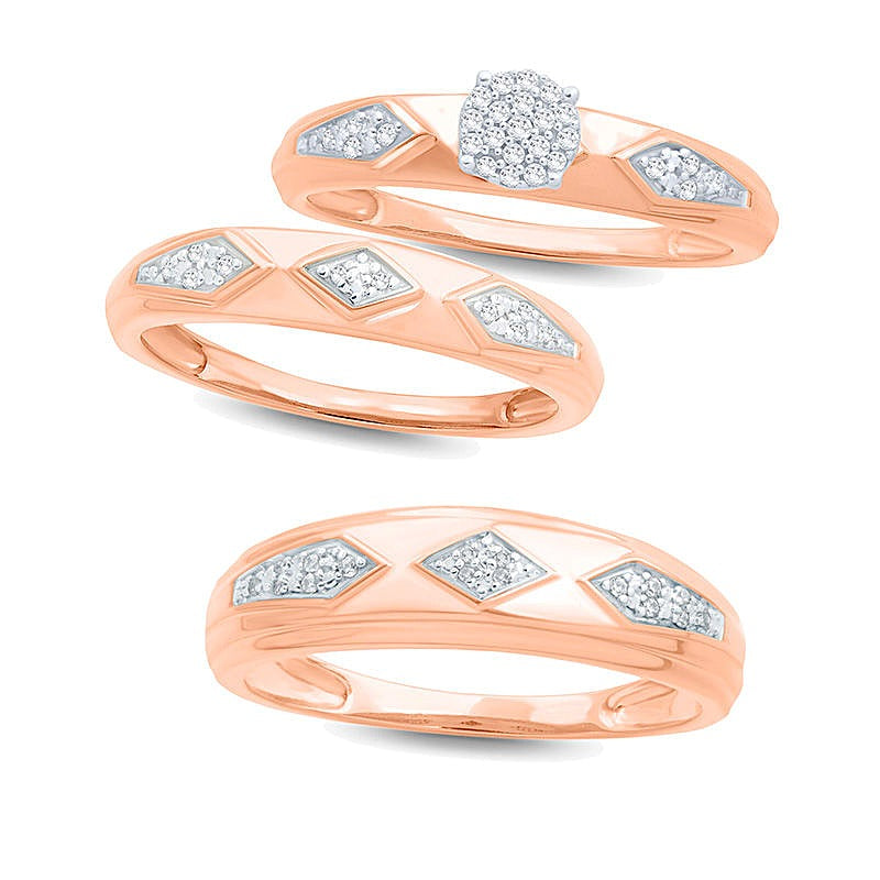 Ehering mit Diamant-Besatz im geometrischen Retro-Stil in 10K Roségold