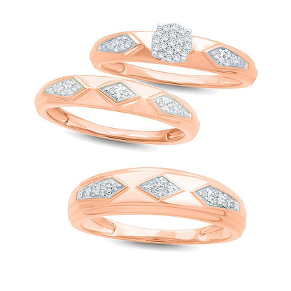 Ehering mit Diamant-Besatz im geometrischen Retro-Stil in 10K Roségold