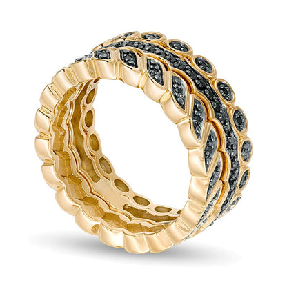 0,25 ct. Gesamtgewicht schwarzer Diamant Dreier-Set Ringe zum Stapeln, geometrisch, in Sterlingsilber mit 14K Gold vergoldet