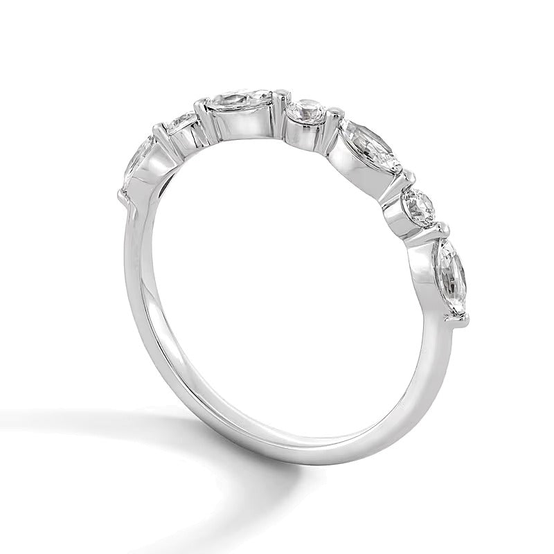 0.5 CT. Gesamtgewicht Diamant-Memoire-Ring im Marquise- und Rundschliff im Wechsel in 14K Weißgold (I/SI2)