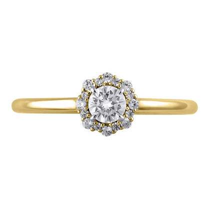0,38 ct. Gesamtgewicht Diamant-Verlobungsring mit Blüten-Halo in 10K Gelbgold