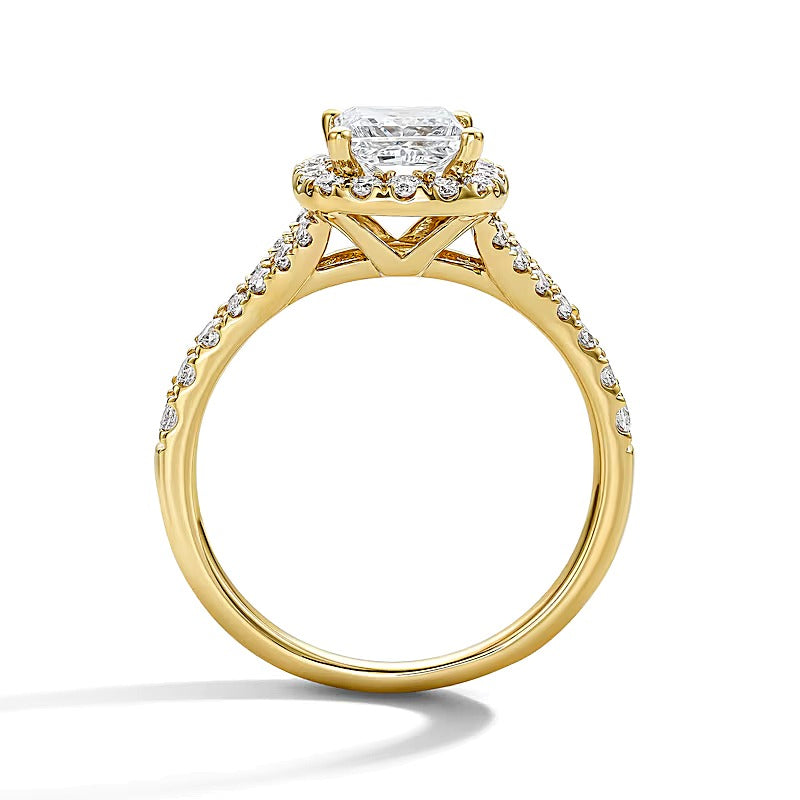 1.5 CT. Gesamtgewicht Verlobungsring mit Labordiamant im Princess-Schliff und Halo in 14K Gelbgold (F/VS2)