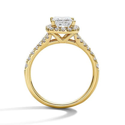 1.5 CT. Gesamtgewicht Verlobungsring mit Labordiamant im Princess-Schliff und Halo in 14K Gelbgold (F/VS2)