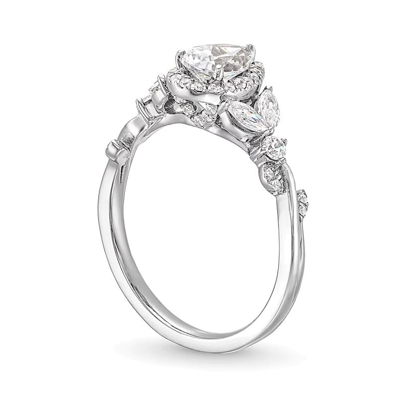 1.0 CT. Gesamtgewicht Halo-Verlobungsring mit tropfenförmigem Diamant in 14K Weißgold