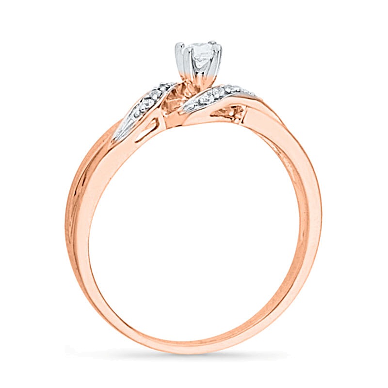 0.1 CT. Gesamtgewicht Diamant Bypass Freundschaftsring mit geteiltem Ringschienenverlauf in 10K Roségold