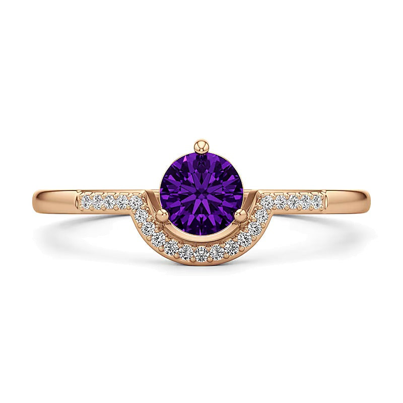 5,0 mm Amethyst und 0,05 ct. Gesamtgewicht Diamant Contour-Ring in 10K Roségold