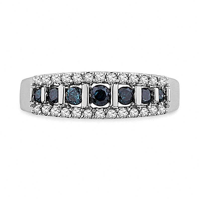 0.5 ct. Gesamtgewicht behandelte blaue und weiße Diamanten Ehering in 10K Weißgold