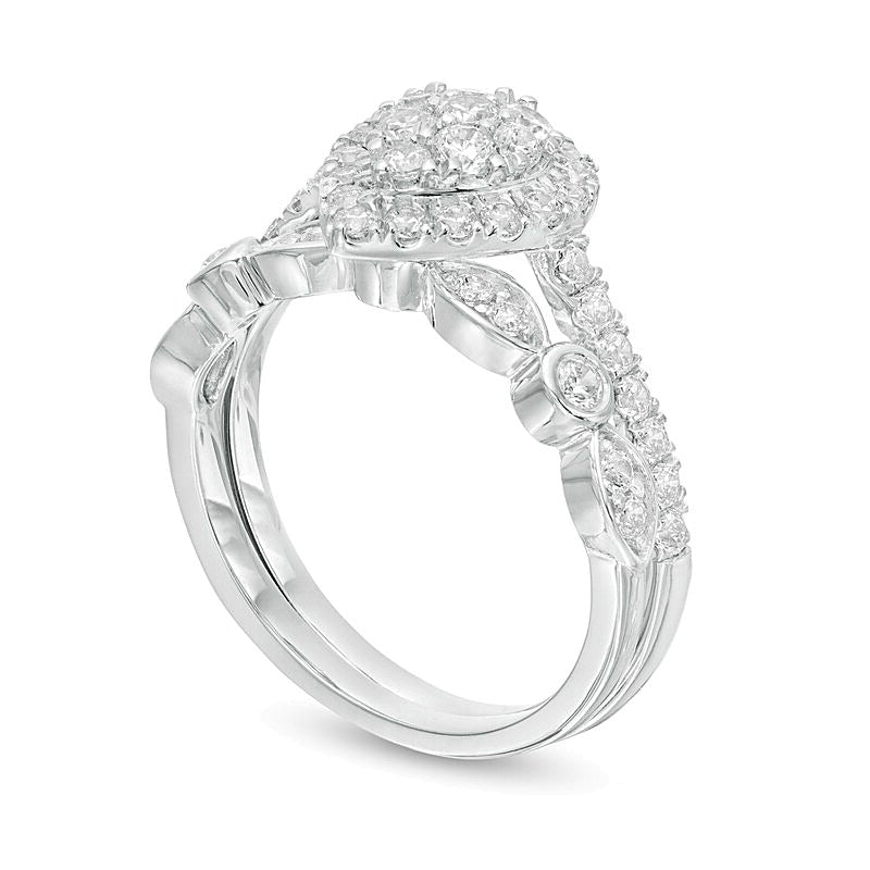Braut-Set Komposit mit tropfenförmigen Diamanten im Art-déco-Stil 1.0 ct. Gesamtgewicht in 10K Weißgold