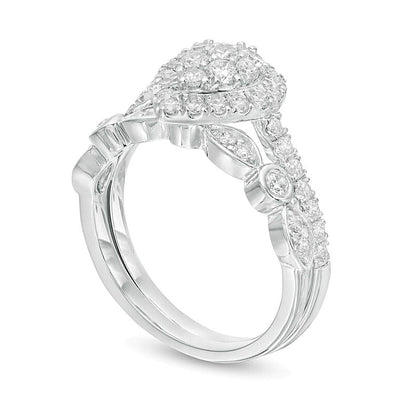Braut-Set Komposit mit tropfenförmigen Diamanten im Art-déco-Stil 1.0 ct. Gesamtgewicht in 10K Weißgold