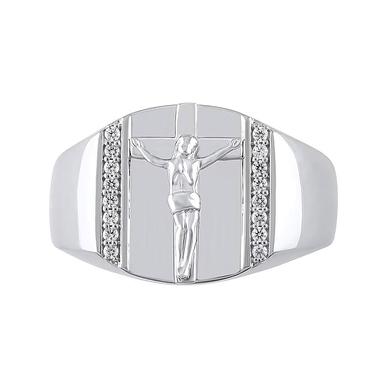 0.17 ct. Gesamtgewicht Diamant-Kruzifix-Ring mit rechteckiger Oberseite in 10K Weißgold