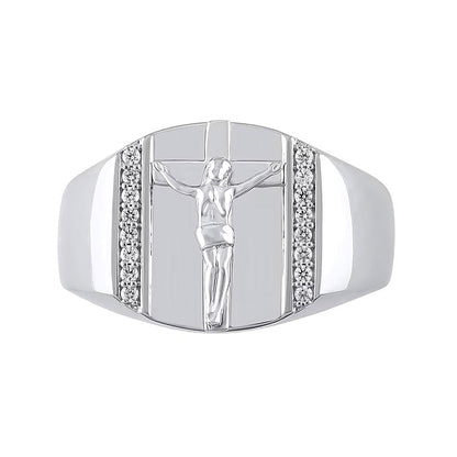 0.17 ct. Gesamtgewicht Diamant-Kruzifix-Ring mit rechteckiger Oberseite in 10K Weißgold