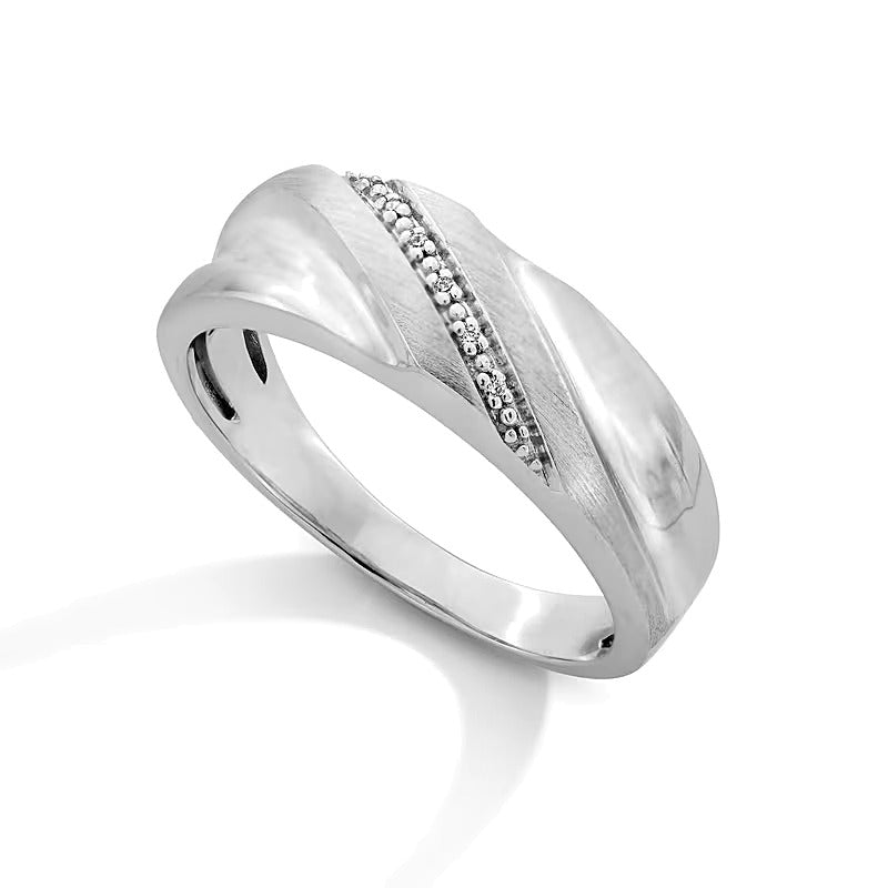 Memoire-Ring mit Diamant-Besatz Bypass in 10K Weißgold