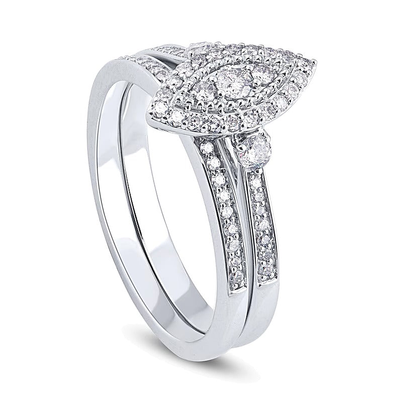 0.5 ct. Gesamtgewicht Komposit Braut-Set mit Diamanten im Marquise- und Rundschliff in 10K Weißgold