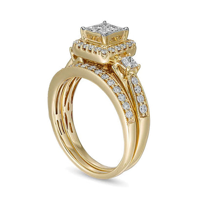 Braut-Set mit Diamanten im Princess-, Rund- und Kissenschliff 1.0 ct. Gesamtgewicht in 10K Gelbgold