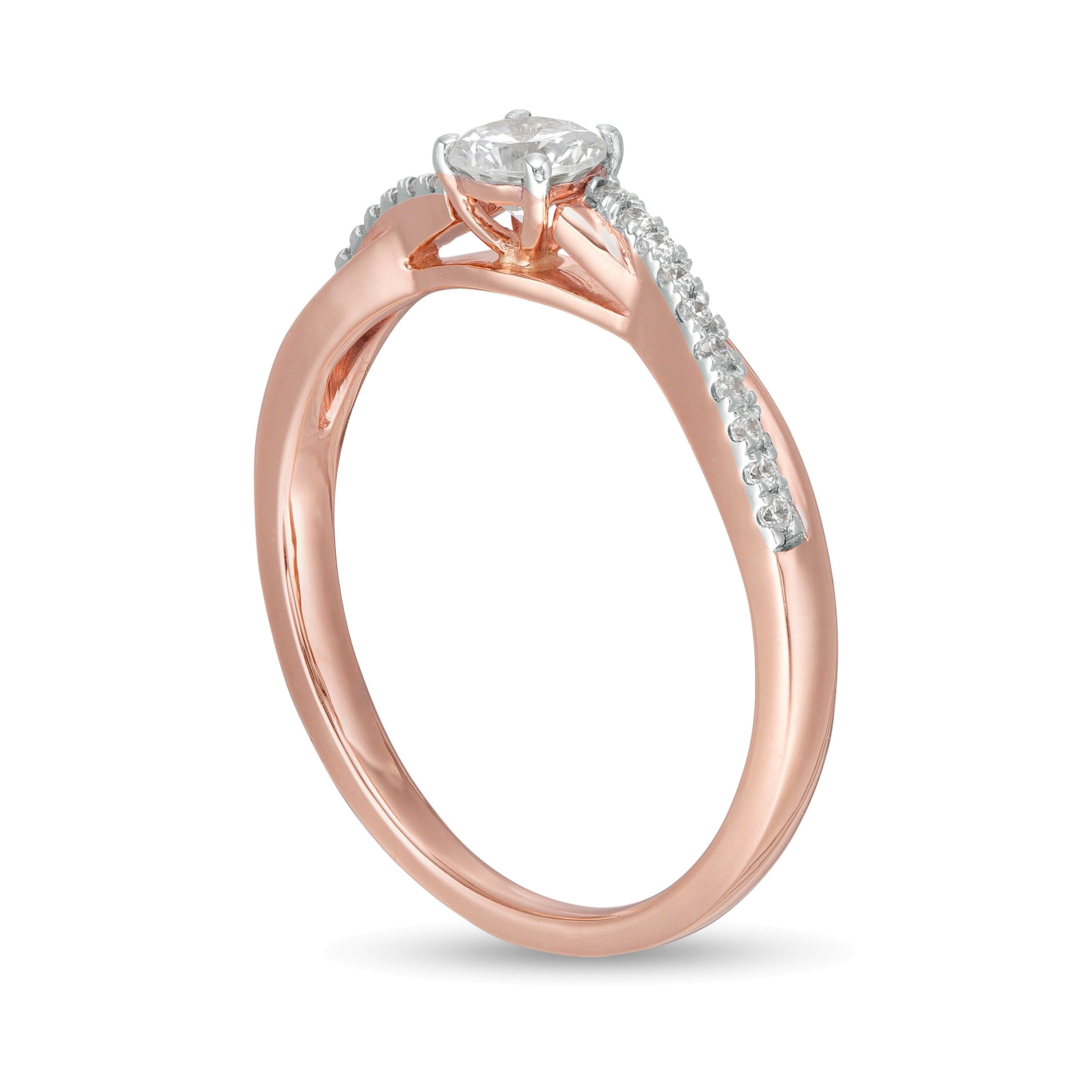 0.33 ct. Gesamtgewicht Diamant Solitär mit seitlichem Besatz Verlobungsring in 10K Roségold