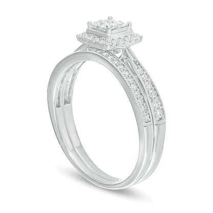 0.38 ct. Gesamtgewicht Brautset im Vintage-Stil mit Diamanten im Princess- und Rundschliff in 10K Weißgold