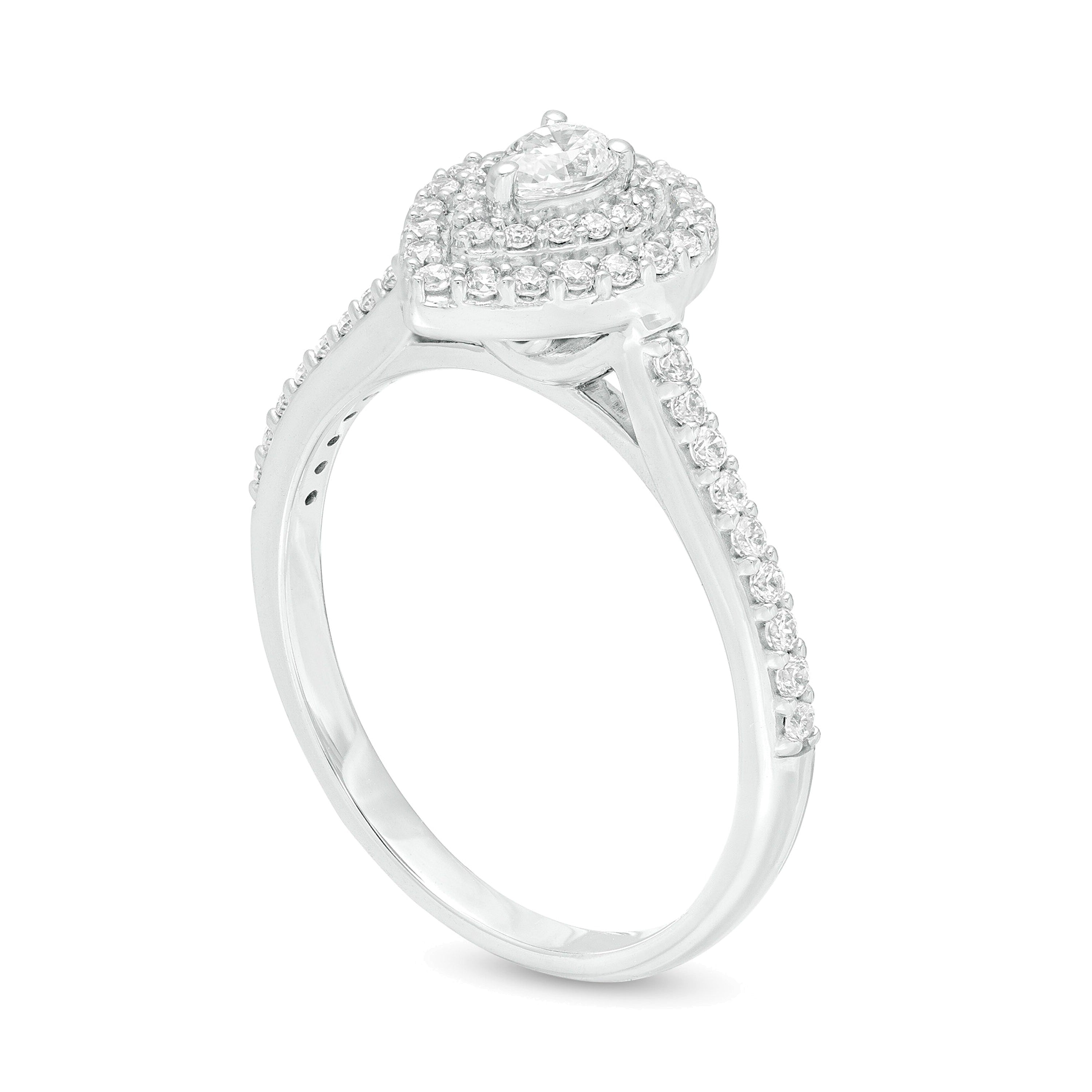 0,5 ct. Gesamtgewicht Verlobungsring mit tropfenförmigem Diamant und Halo in 10K Weißgold
