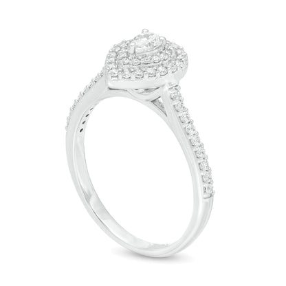 0,5 ct. Gesamtgewicht Verlobungsring mit tropfenförmigem Diamant und Halo in 10K Weißgold
