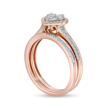 0.5 CT. Gesamtgewicht Komposit-Brautset mit weißen Diamanten in Herz-Form aus 10K Roségold