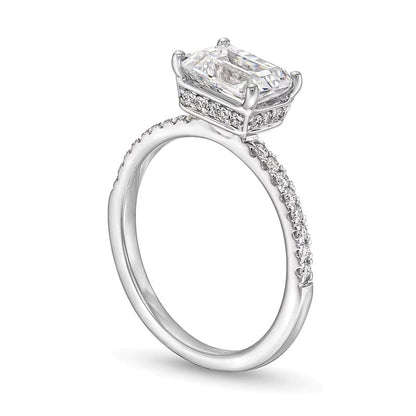 1.75 CT. Gesamtgewicht Solitär mit seitlichem Besatz mit Labordiamant im Smaragdschliff in 14K Weißgold (F/SI2)