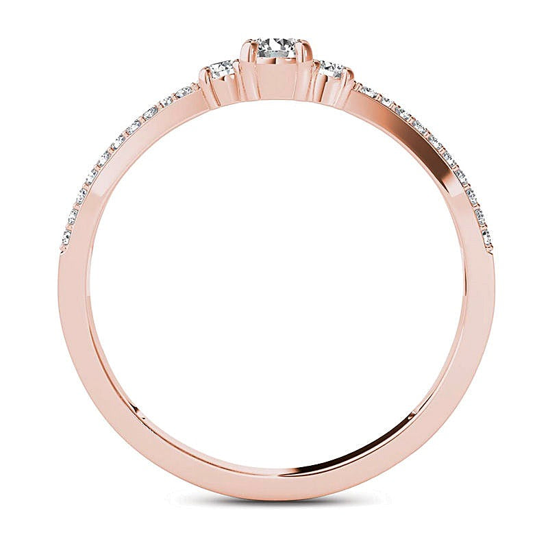 0.25 ct. Gesamtgewicht Diamant Dreistein Verlobungsring mit geteilter Schiene in 14K Roségold