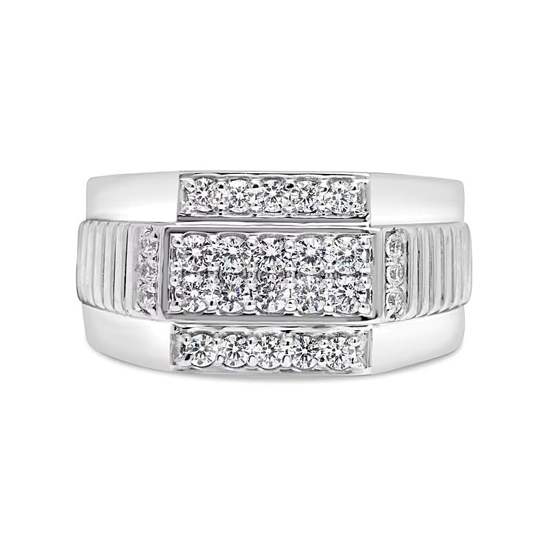1.0 CT. TW Diamant Fashion-Ring mehrreihig mit geripptem Ringschienen-Design aus rhodiniertem Sterlingsilber