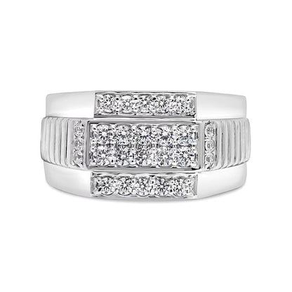 1.0 CT. TW Diamant Fashion-Ring mehrreihig mit geripptem Ringschienen-Design aus rhodiniertem Sterlingsilber