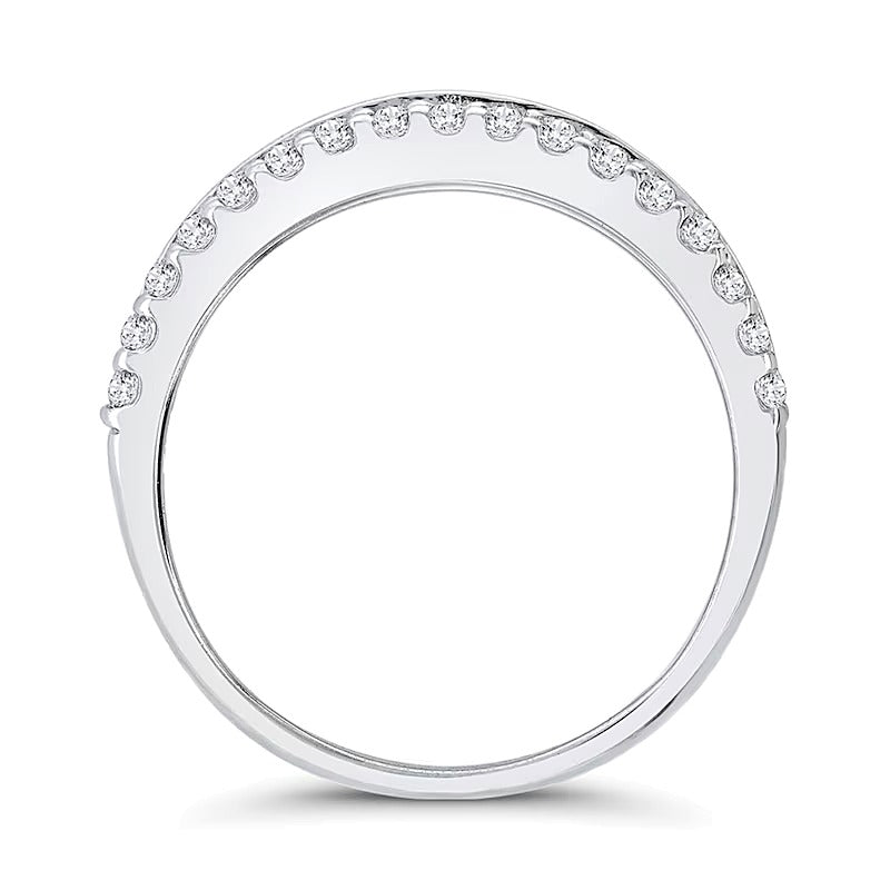 Ring mit Baguette- und runden Diamanten, dreireihig, 1.0 ct. Gesamtgewicht, in 10K Weißgold