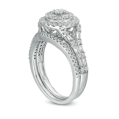 Braut-Set mit weißen Diamanten im Rund- und Baguetteschliff, 1.0 ct. Gesamtgewicht, in 10K Weißgold