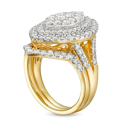 Braut-Set mit Diamanten in Marquise und rund, 2.0 ct. Gesamtgewicht, in 14K Gelbgold