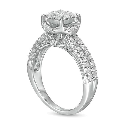 1.0 ct. Gesamtgewicht Verlobungsring im Vintage-Stil mit Diamanten im Princess- und Rundschliff in 14K Weißgold