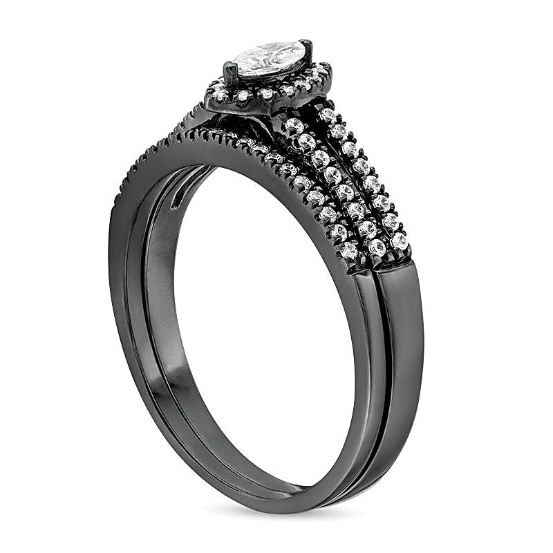 Braut-Set mit Diamanten im Marquise- und Rundschliff 0,38 ct. Gesamtgewicht mehrreihig in 10K Weißgold mit schwarzem Rhodium
