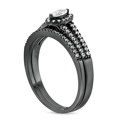 Braut-Set mit Diamanten im Marquise- und Rundschliff 0,38 ct. Gesamtgewicht mehrreihig in 10K Weißgold mit schwarzem Rhodium