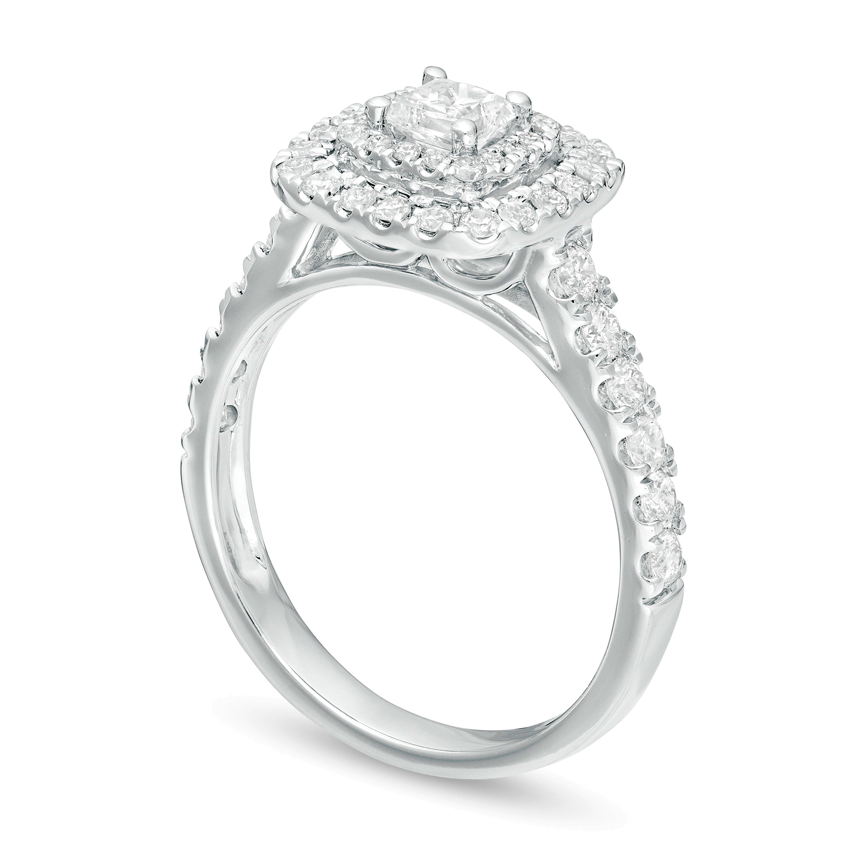 Verlobungsring mit Diamanten im Princess- und Rundschliff 1.0 ct. Gesamtgewicht in 14K Weißgold, Halo