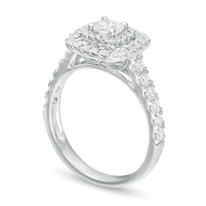 Verlobungsring mit Diamanten im Princess- und Rundschliff 1.0 ct. Gesamtgewicht in 14K Weißgold, Halo