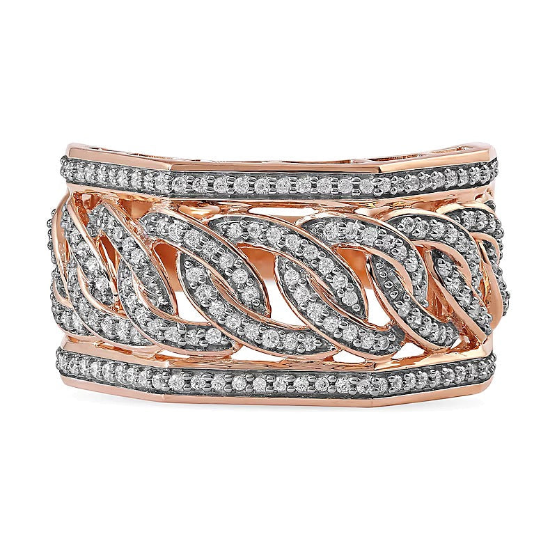 0.5 ct. Gesamtgewicht Diamant Fashion-Ring mit gewinkelten Panzergliedern in 10K Roségold