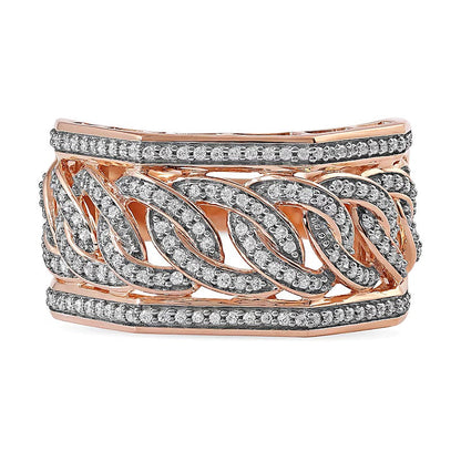 0.5 ct. Gesamtgewicht Diamant Fashion-Ring mit gewinkelten Panzergliedern in 10K Roségold