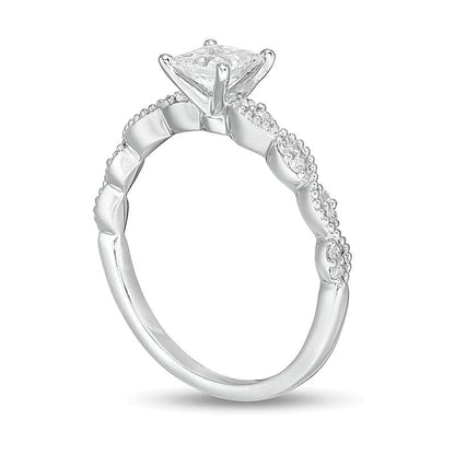 0,63 ct. Gesamtgewicht Solitär mit seitlichem Besatz Verlobungsring mit Diamanten im Princess- und Rundschliff in 14K Weißgold (I/SI2)
