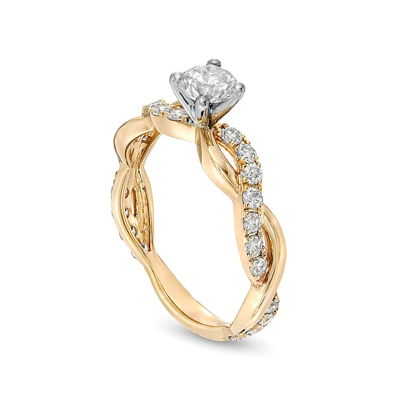 1.0 ct. Gesamtgewicht Diamant Solitär mit seitlichem Besatz Verlobungsring mit gedrehter Ringschiene in 14K Gelbgold