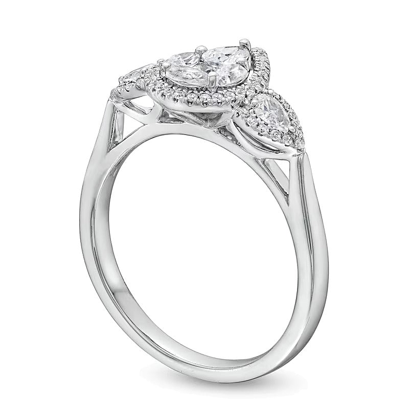 Verlobungsring mit Diamanten im Princess-, Marquise- und Tropfenschliff 0,75 ct. Gesamtgewicht in 10K Weißgold