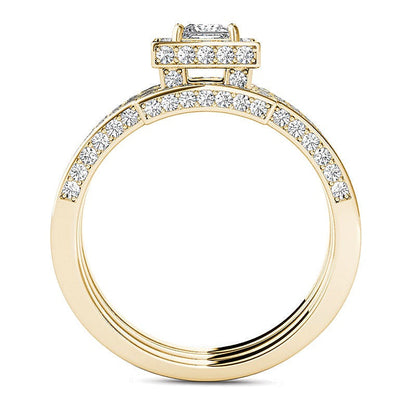 1.38 ct. Gesamtgewicht Braut-Set mit Diamanten im Princess- und Rundschliff in 14K Gelbgold