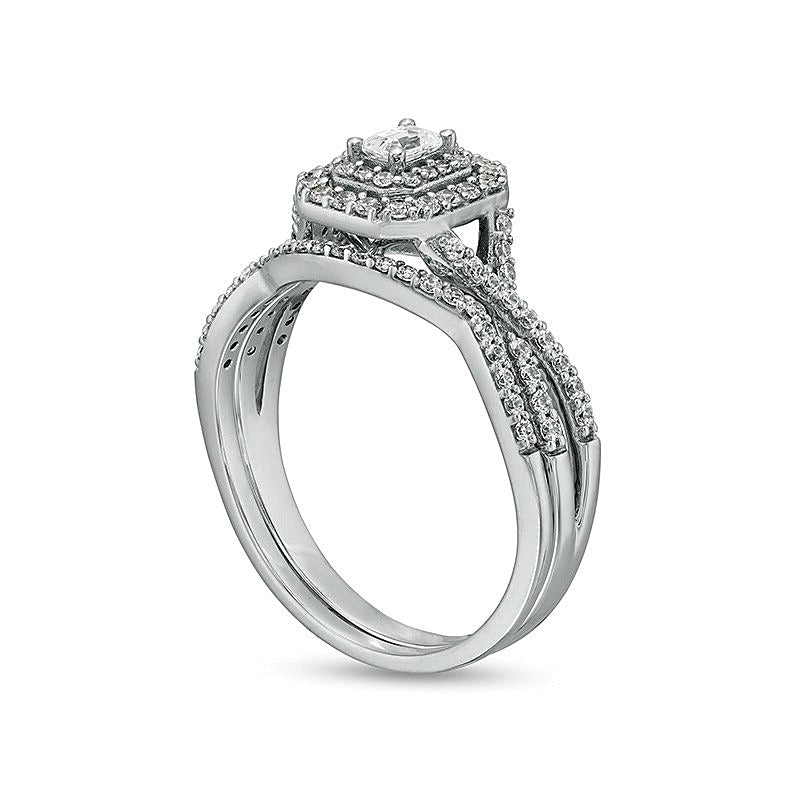Braut-Set mit Diamanten im Smaragdschliff 0,63 ct. Gesamtgewicht in 10K Weißgold (I/I1)