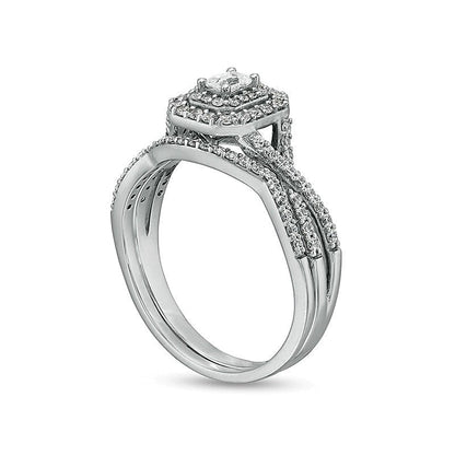 Braut-Set mit Diamanten im Smaragdschliff 0,63 ct. Gesamtgewicht in 10K Weißgold (I/I1)
