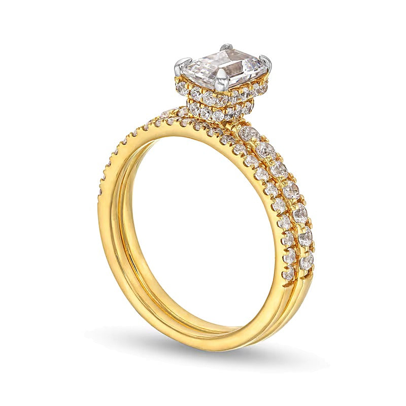 Braut-Set mit Labordiamanten im Smaragdschliff 1,75 ct. Gesamtgewicht in 14K Gelbgold (F/SI2)