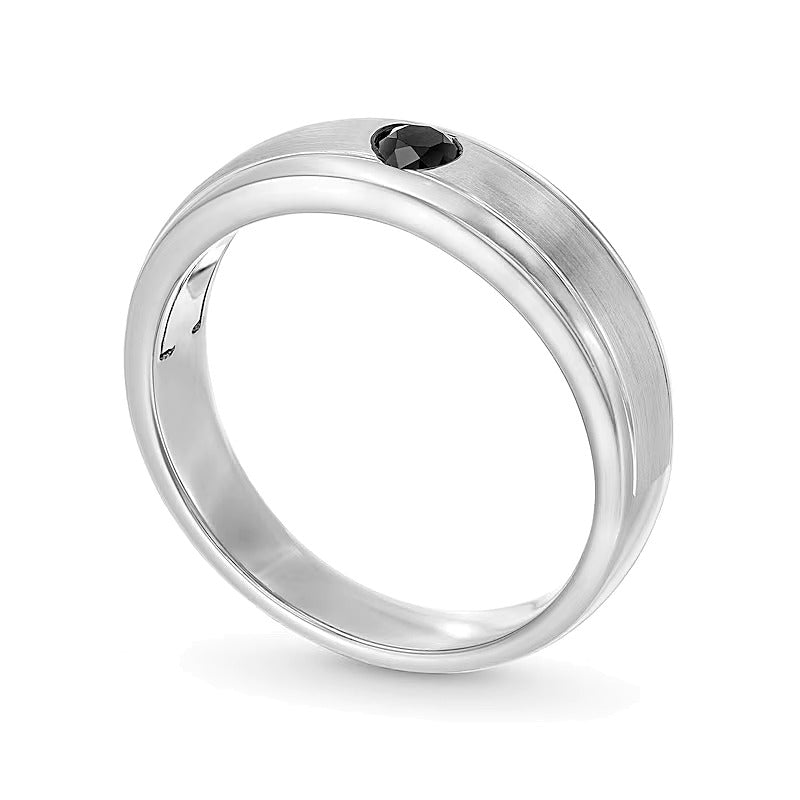 0.2 ct. schwarzer Diamant Solitär Memoire-Ring in 10K Weißgold