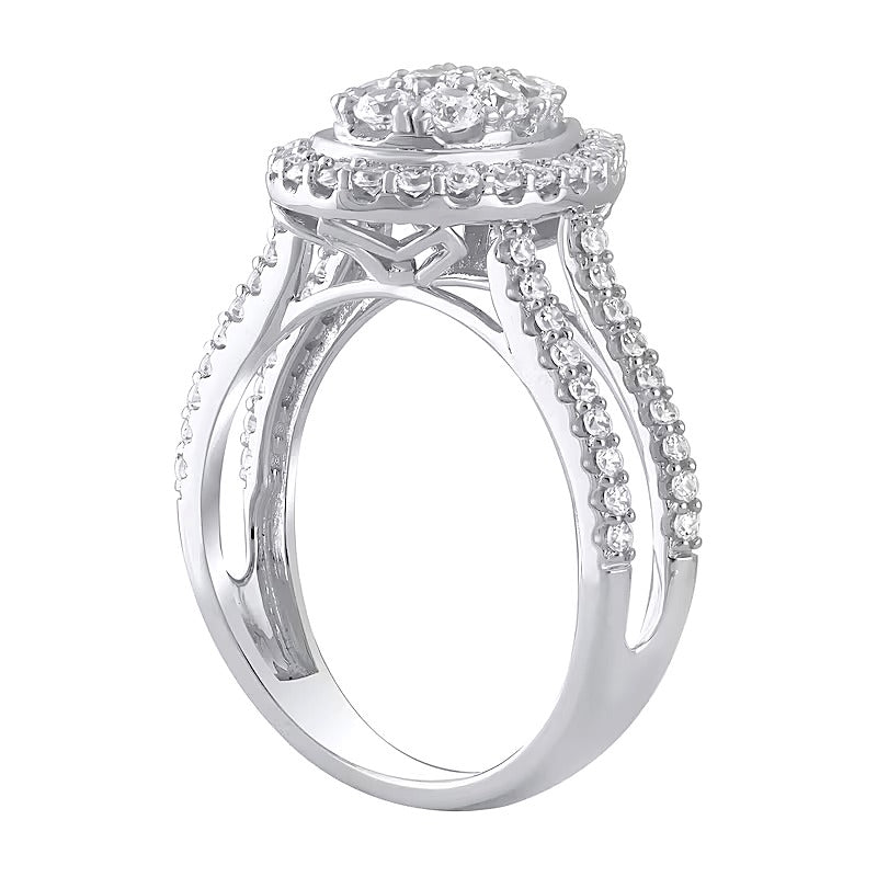 1.0 ct. Gesamtgewicht Verlobungsring mit mehreren Diamanten in Tropfen- und rundem Schliff in 10K Weißgold