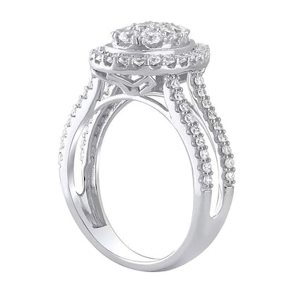1.0 ct. Gesamtgewicht Verlobungsring mit mehreren Diamanten in Tropfen- und rundem Schliff in 10K Weißgold