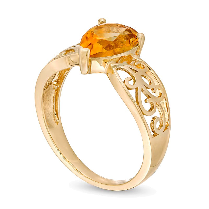Fashion-Ring mit tropfenförmigem Citrin in 10K Gelbgold