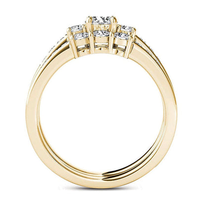 1.0 ct. Gesamtgewicht Diamant Dreistein-Brautset in 14K Gelbgold